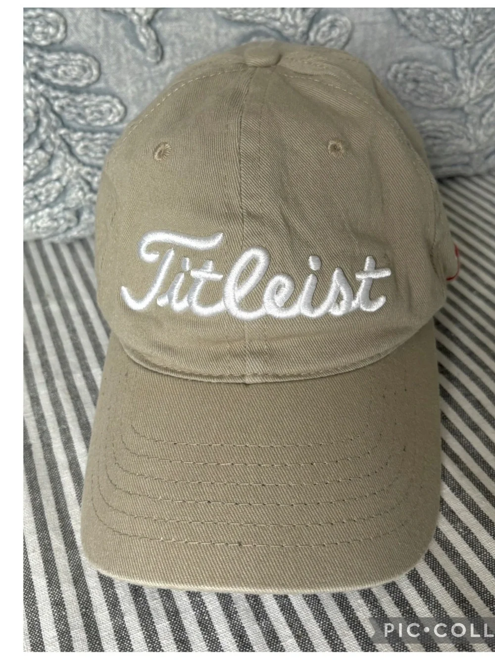 Titleist Khaki Dad Hat Adjustable Golf Cap 975 Script Logo Beige